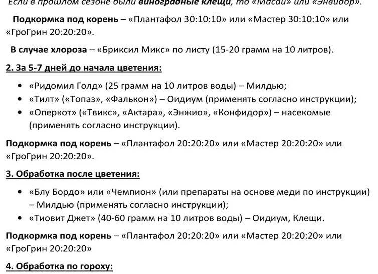 Схема обработки и подкормки винограда на 2021 год